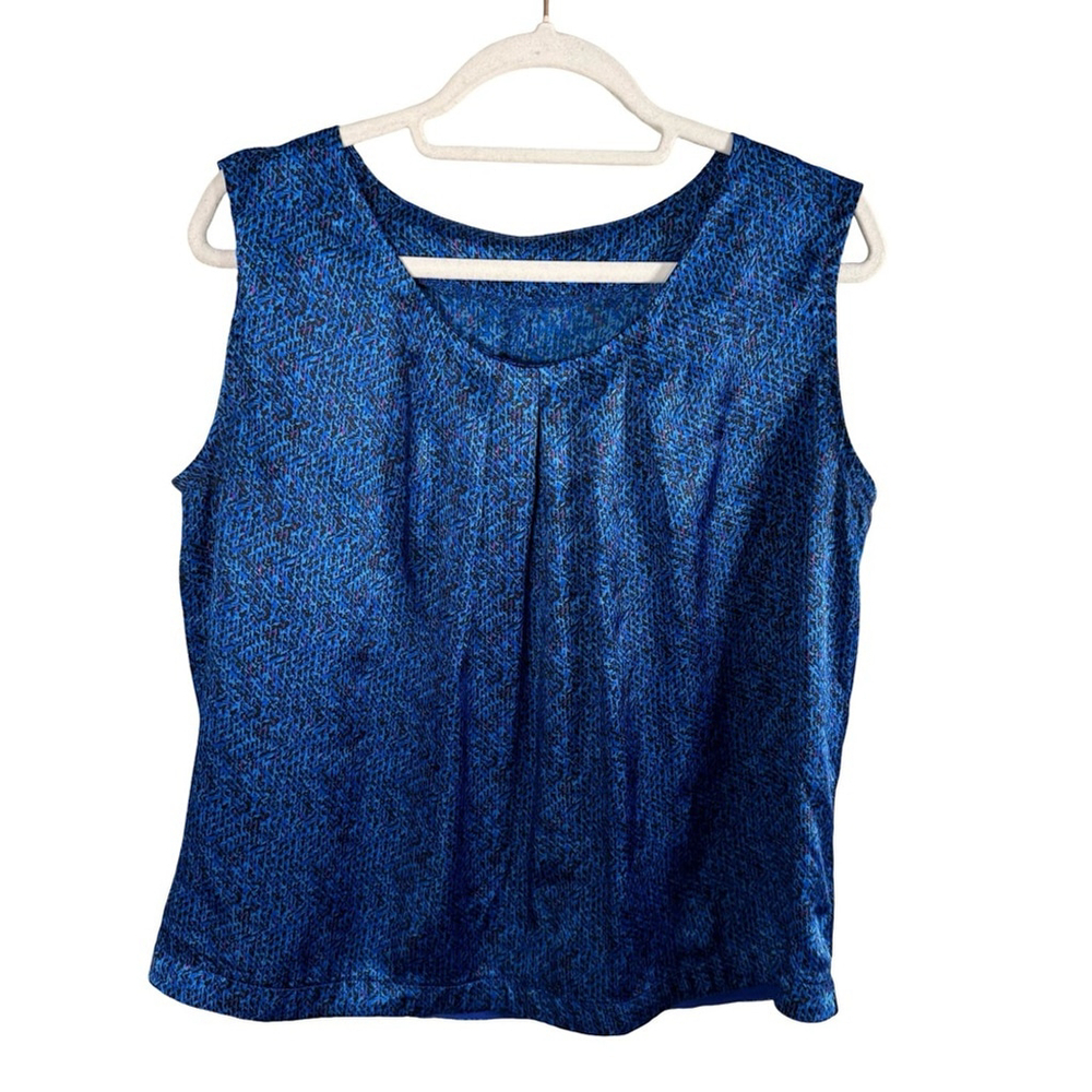 Abstract Blue Patterned Women's Blouse Size L Minimalist Lightweight Office